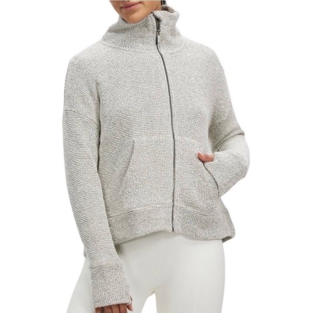 Sweaty Betty Restore Boucle Zip Through Jacket Grey Sz Medium Oversized Boxy fit - Picture 2 of 9